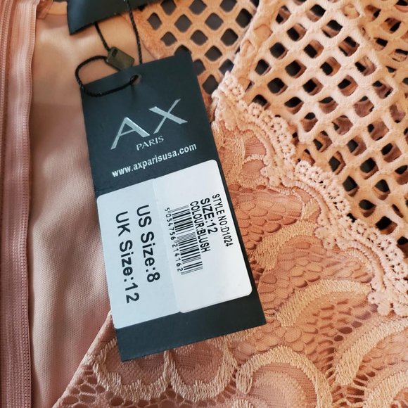 AX Paris Women’s blush v-neck mesh lace bodycon midi dress - Picture 2 of 9